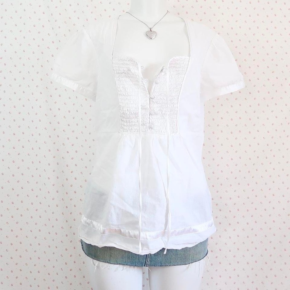 vintage suzy shier white milkmaid puff sleeve blouse coquette babydoll y2k top